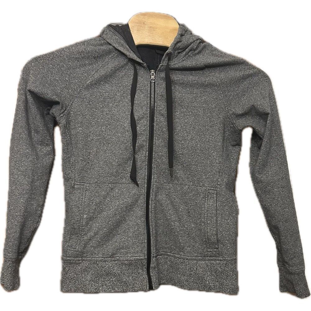 Lululemon Split Hoodie Womens 6 Gray Heathered‎ Speckled Black French Terry Zip